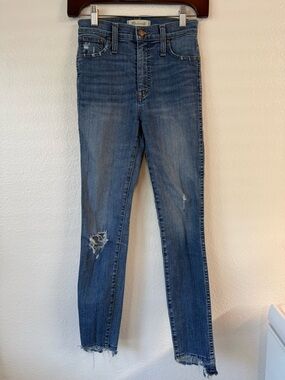 Madewell Distressed High-Rise Skinny Jeans in Medium Blue Sz 27-28 Indie Sleeze
